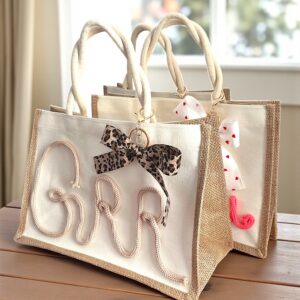 Sac personnalisé « Grr» léopard en jute avec cordon