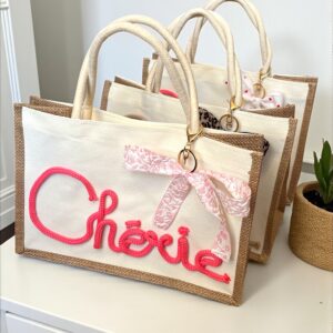 Sac personnalisé « Chérie » en jute avec cordon