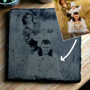 Dessous de verre en ardoise gravée – Photo personnalisée